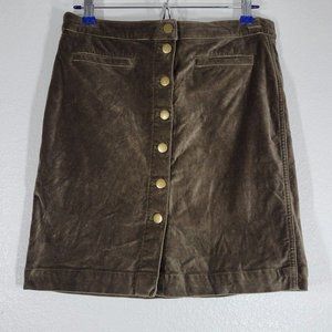 Garnet Hill Button Down Velvet Skirt Women Size 8 Brown Soft Bohemian Fall